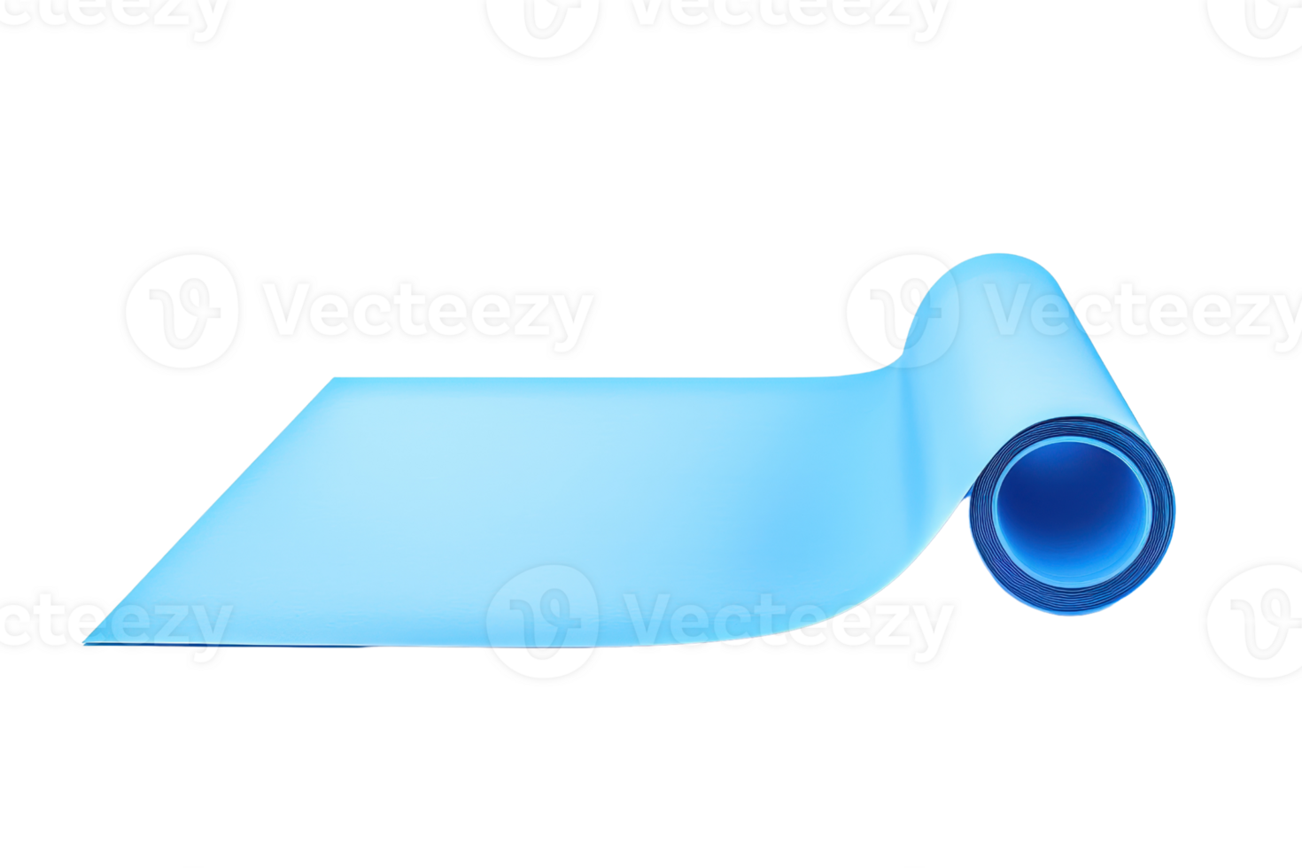 A smooth, curled, blue sheet of material, partially rolled up, showcasing its vibrant color and sleek texture. png