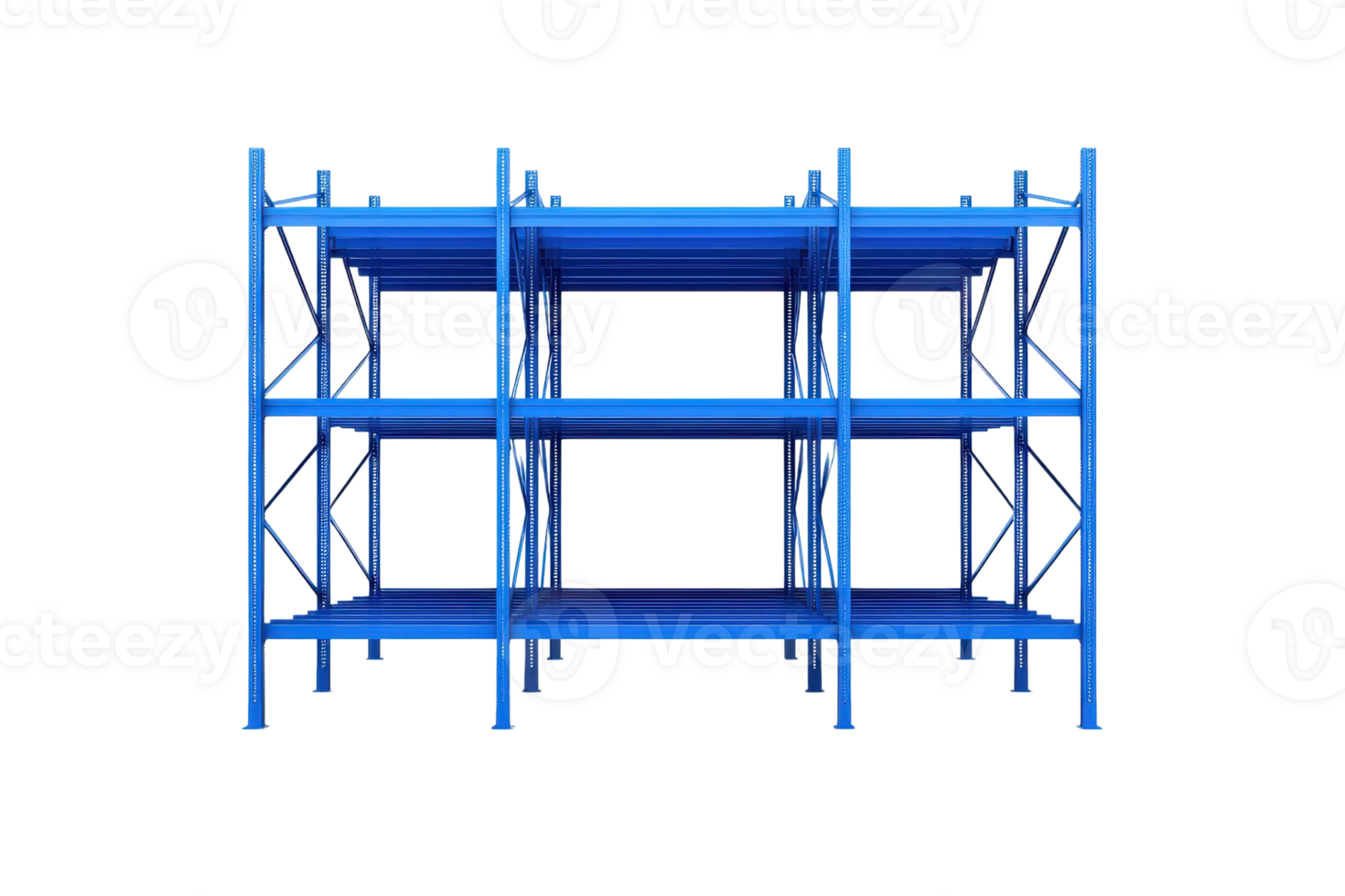 A blue shelving unit with multiple levels, designed for storage or display purposes. png