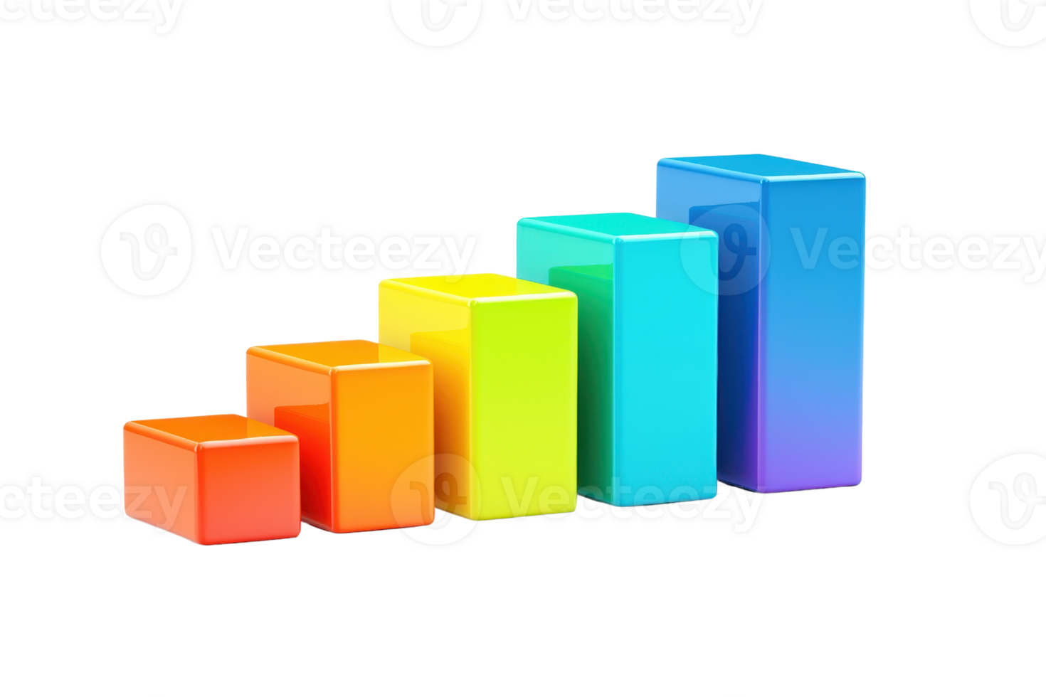 Colorful bar graph representing growth with increasing heights in vibrant shades. png