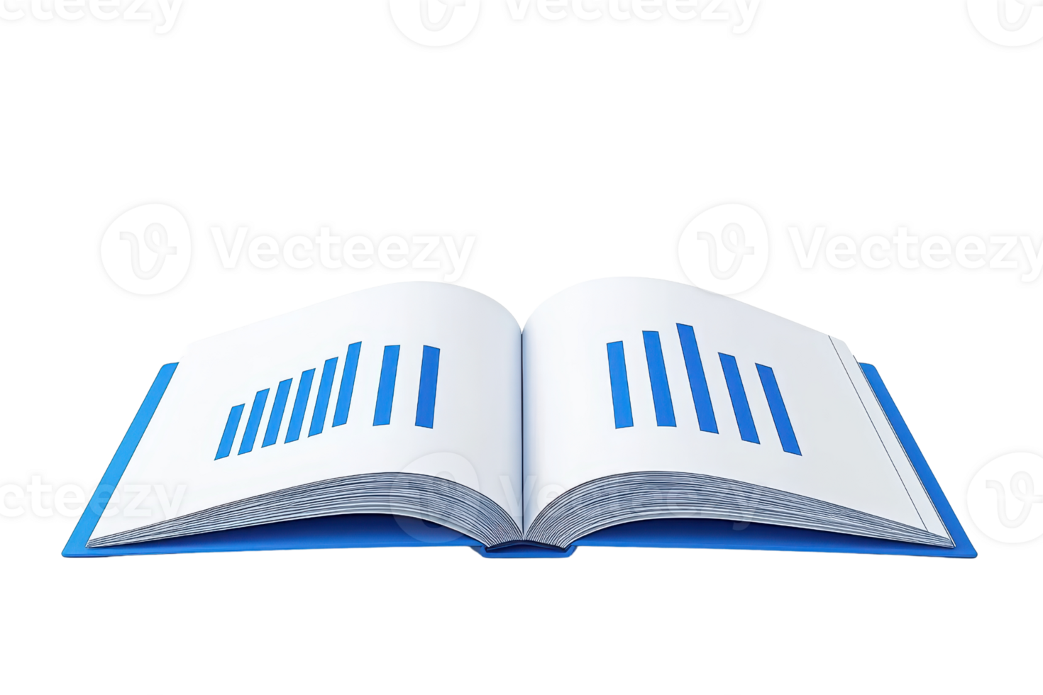 An open book displaying bar graphs, symbolizing data analysis and information presentation. png