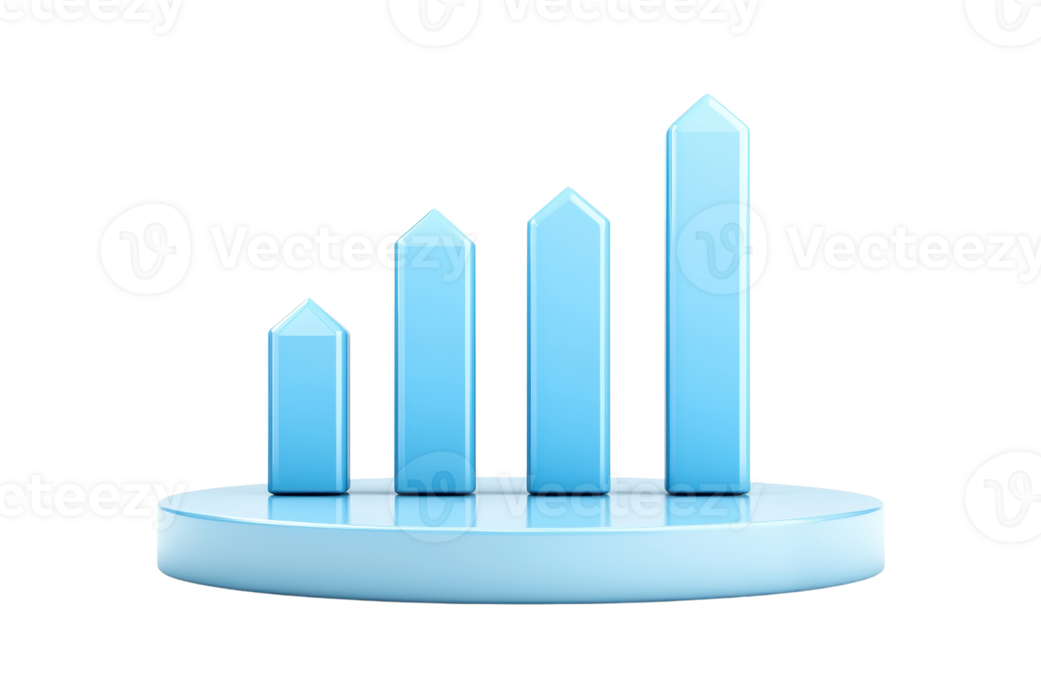 A series of blue bar graphs ascending in height, representing growth and progress on a circular platform. png