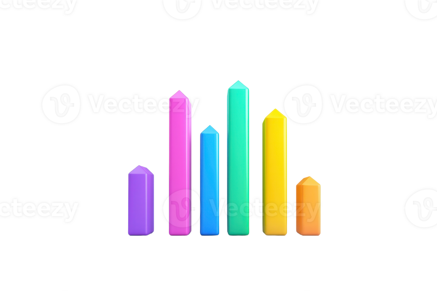 Colorful vertical bars represent data visualization, showcasing varying heights in a gradient of vibrant hues. png
