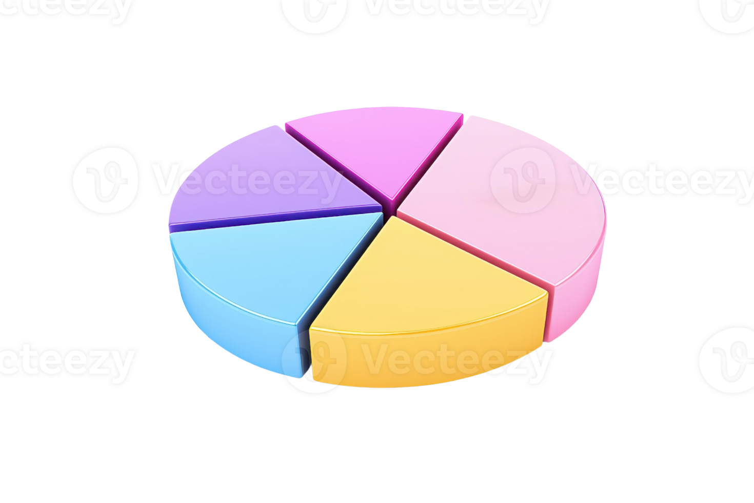 A colorful pie chart divided into five segments, each showcasing different pastel colors representing data distribution. png