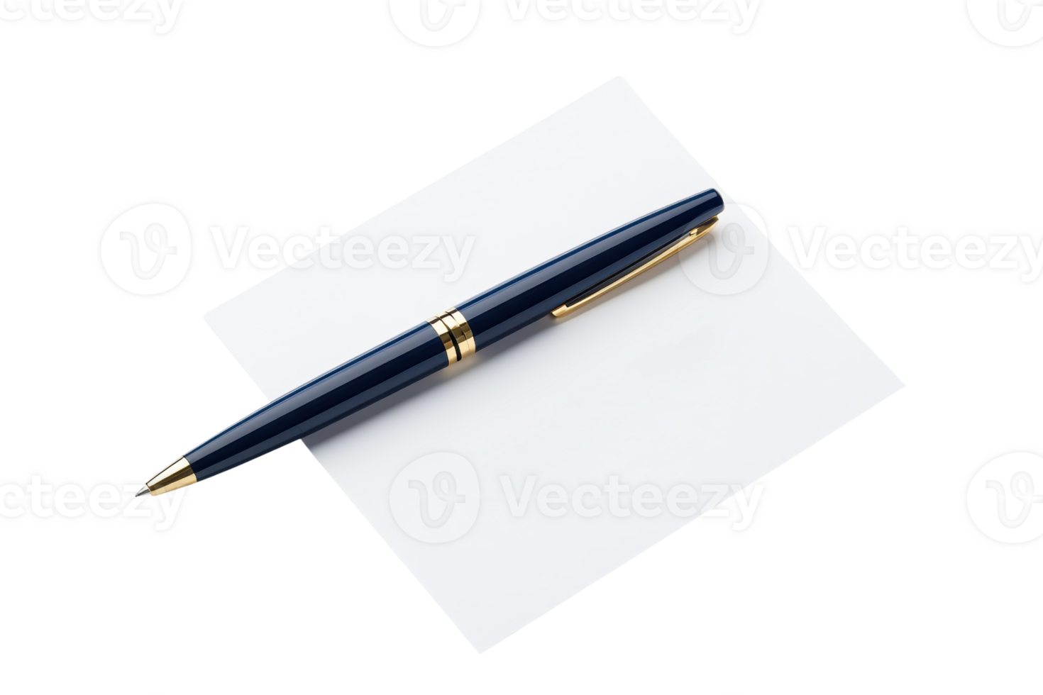 A sleek blue pen rests atop a blank sheet of paper, symbolizing writing and creativity. png