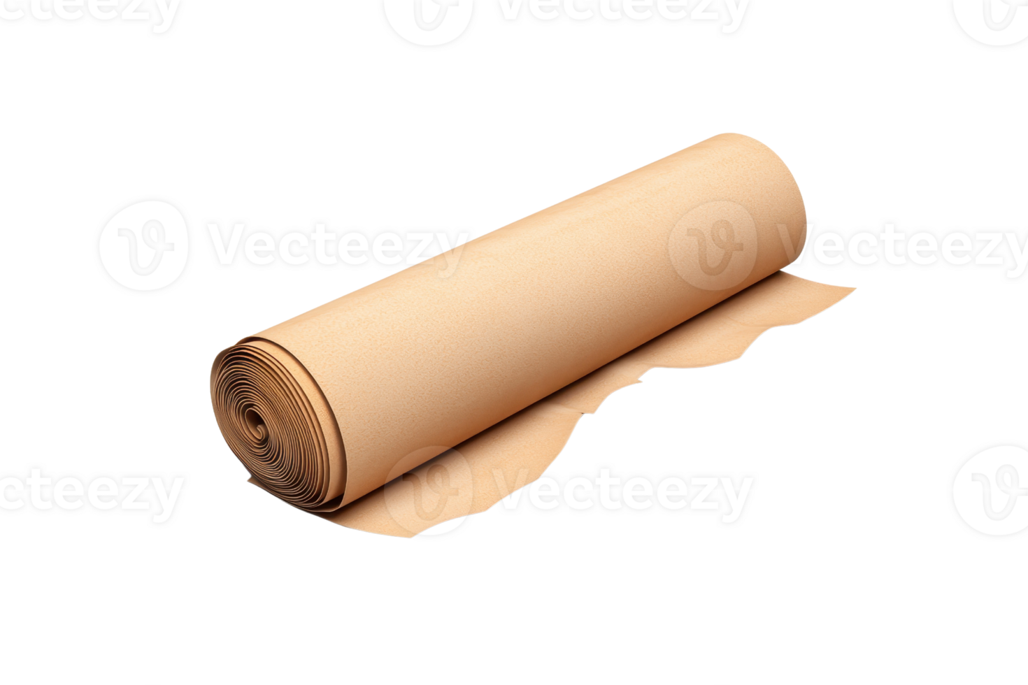 A rolled sheet of brown kraft paper, with a gentle curve exposing its inner surface, ideal for crafts and packaging. png