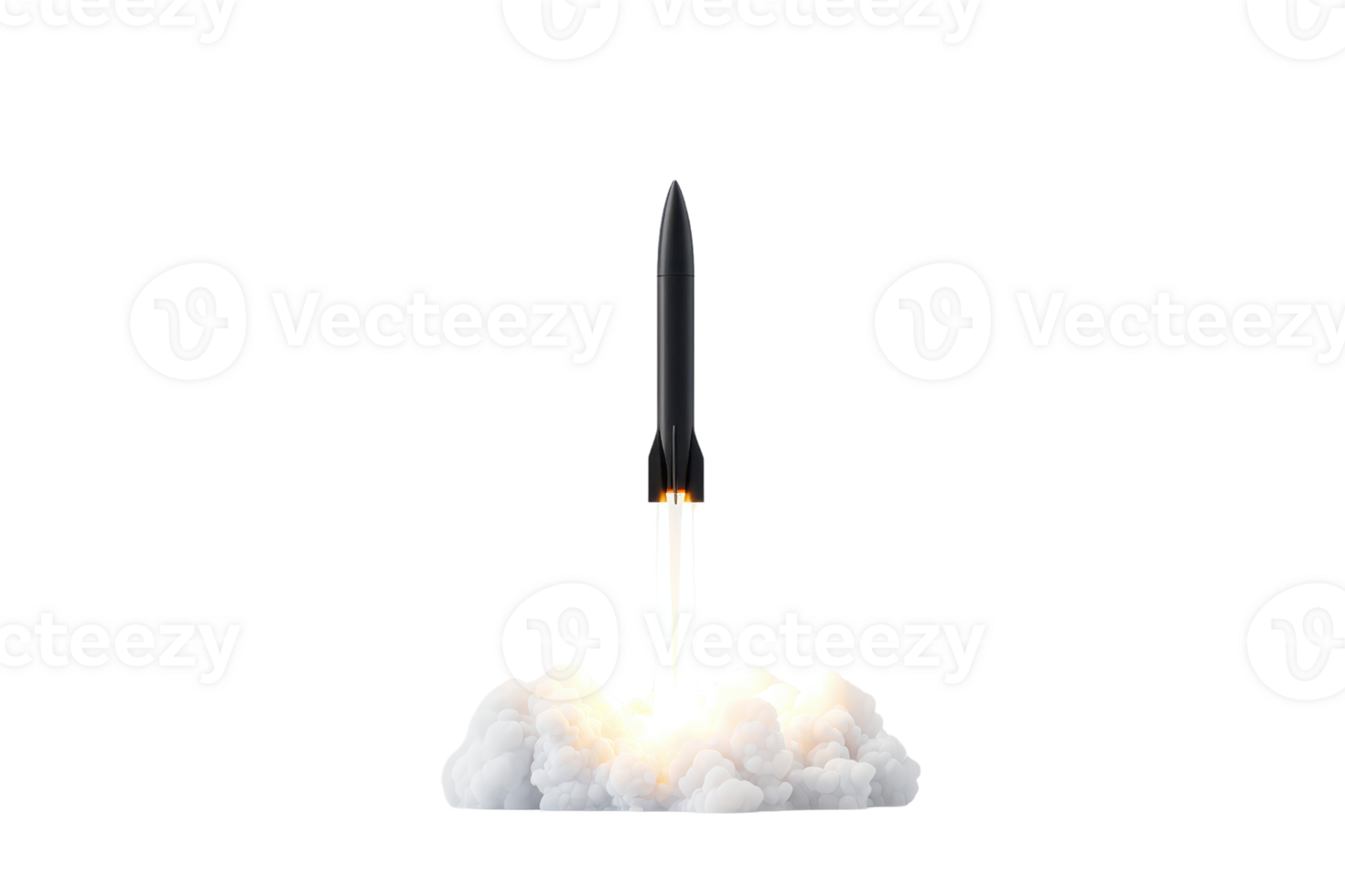 A vertical rocket launches, emitting plumes of smoke and fire from its base, signifying a powerful ascent into the sky. png