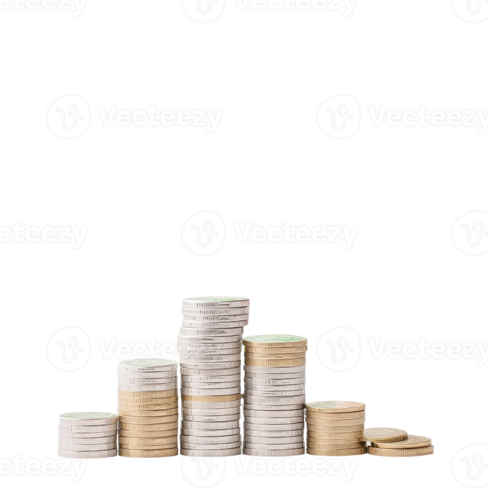 A stack of coins arranged in ascending order, showcasing a variety of sizes and colors, representing wealth and currency. png