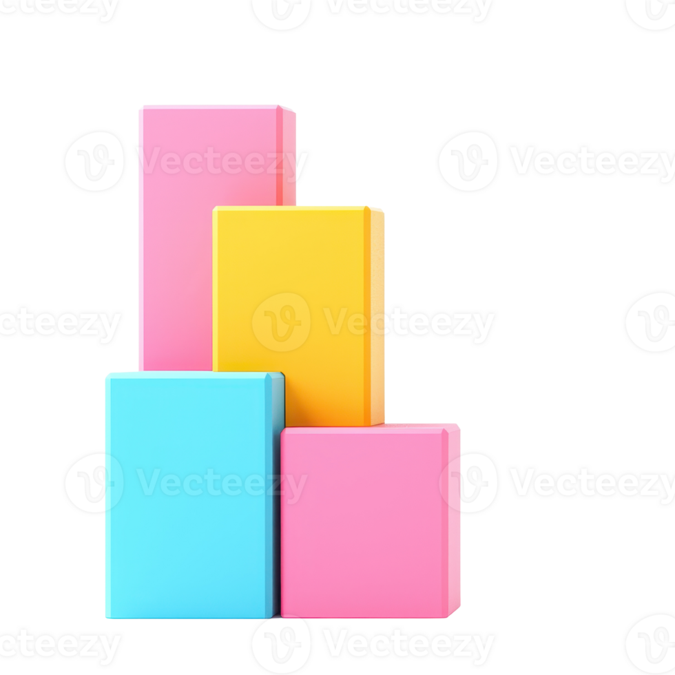 A vibrant arrangement of geometric blocks in varying sizes and colors, including pink, blue, and yellow. png