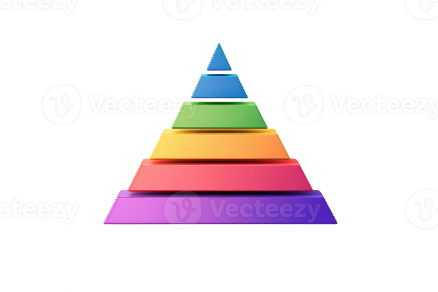 A multi-colored pyramid composed of horizontal layers arranged from largest to smallest, showcasing a gradient of vibrant colors. png