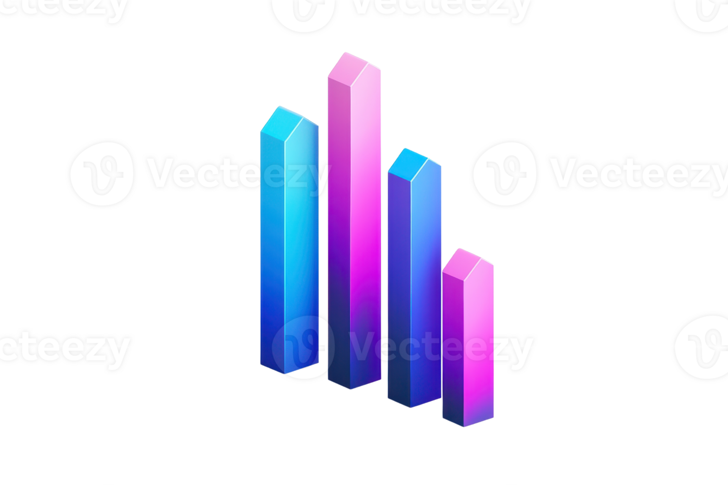 A series of three colorful, vertical bars representing data visualization, showcasing an upward trend in a stylized manner. png