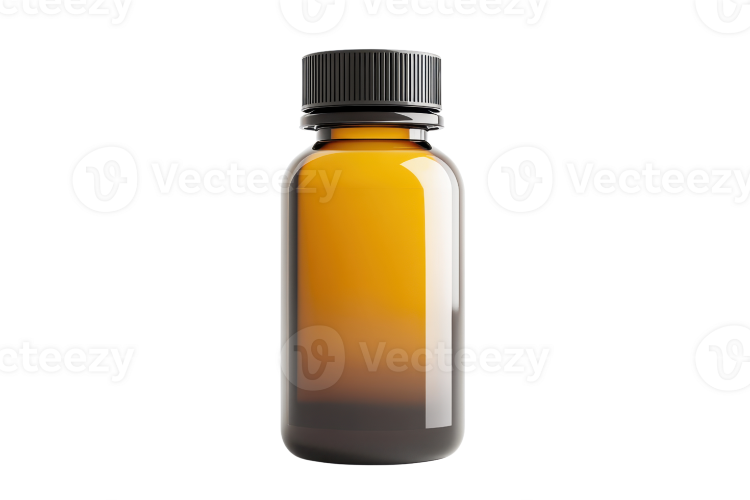 A cylindrical amber bottle with a black cap, commonly used for storing liquids or supplements. png