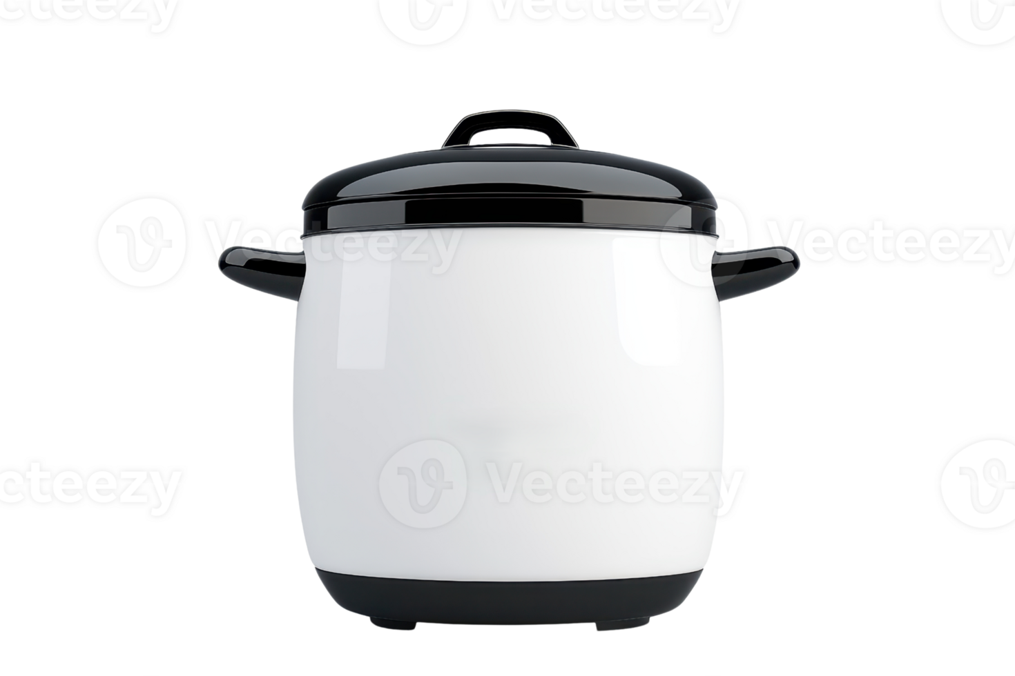 A sleek, modern cooking pot featuring a glossy black lid and smooth white body, designed for various culinary uses. png