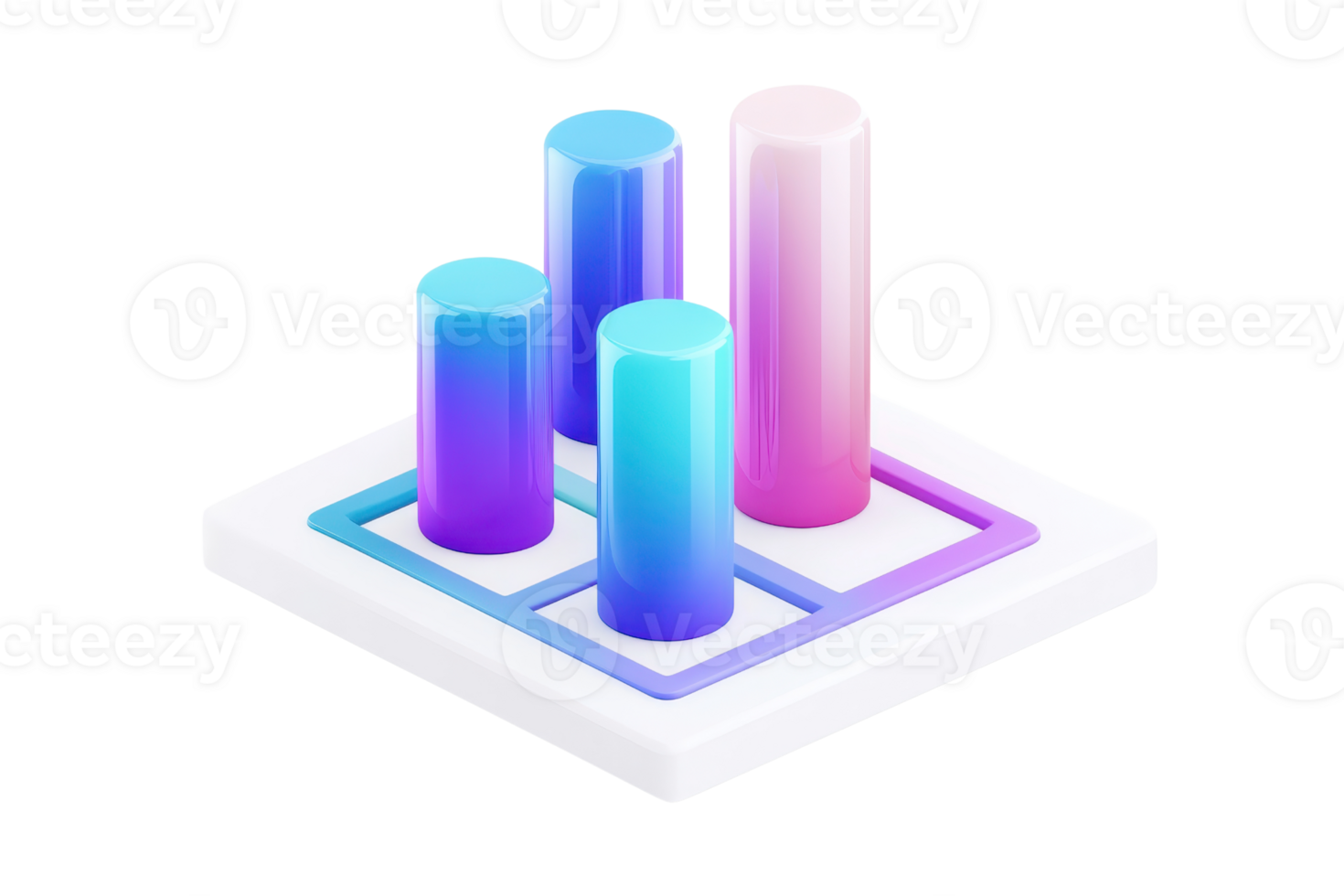 A colorful, 3D bar chart with varying heights, showcasing data visualization in a modern design. png
