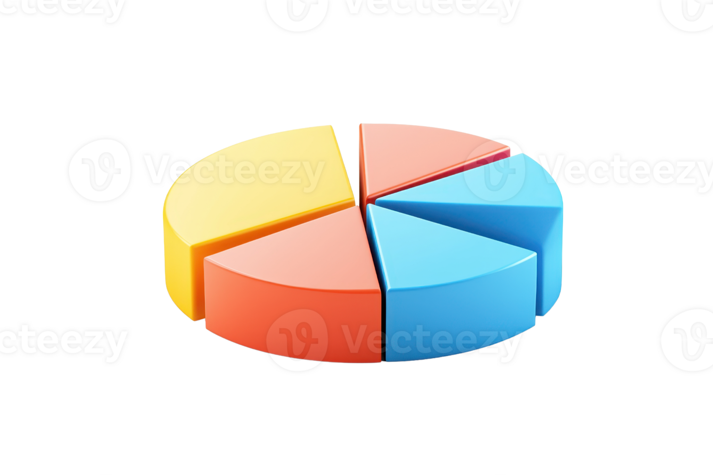 A colorful pie chart divided into four segments, showcasing distinct sections in yellow, orange, blue, and pink. png