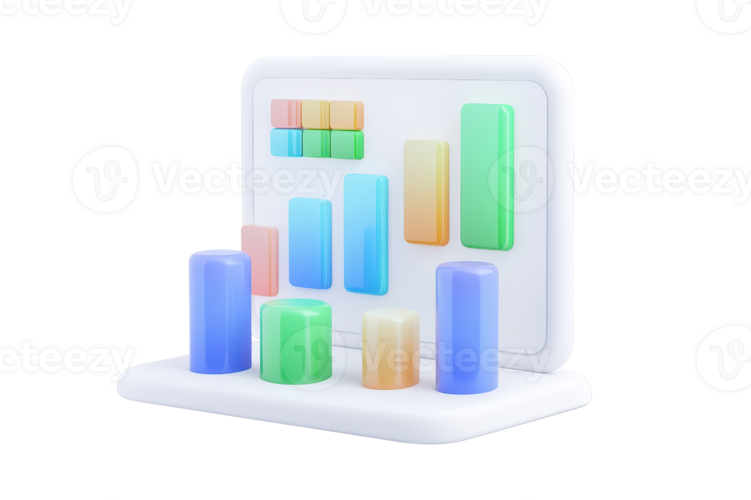 A colorful bar graph representation with varying heights displayed on a platform, illustrating data comparisons. png