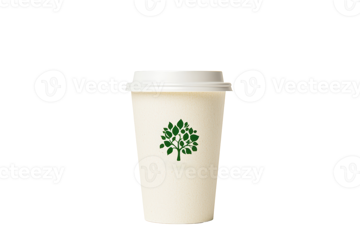 A white coffee cup featuring a green tree design, symbolizing eco-friendliness and sustainability. png