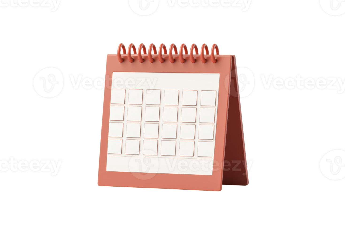 A compact, stand-up calendar with a spiral binding featuring a grid layout for dates. png