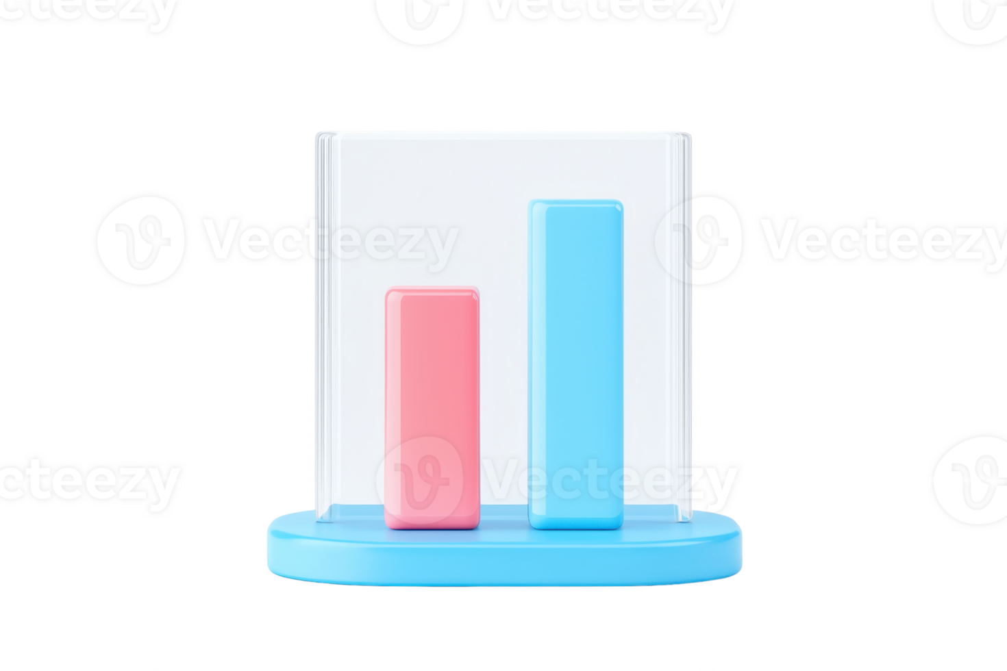 A colorful bar chart with two vertical bars, one pink and one blue, displayed on a circular base. png