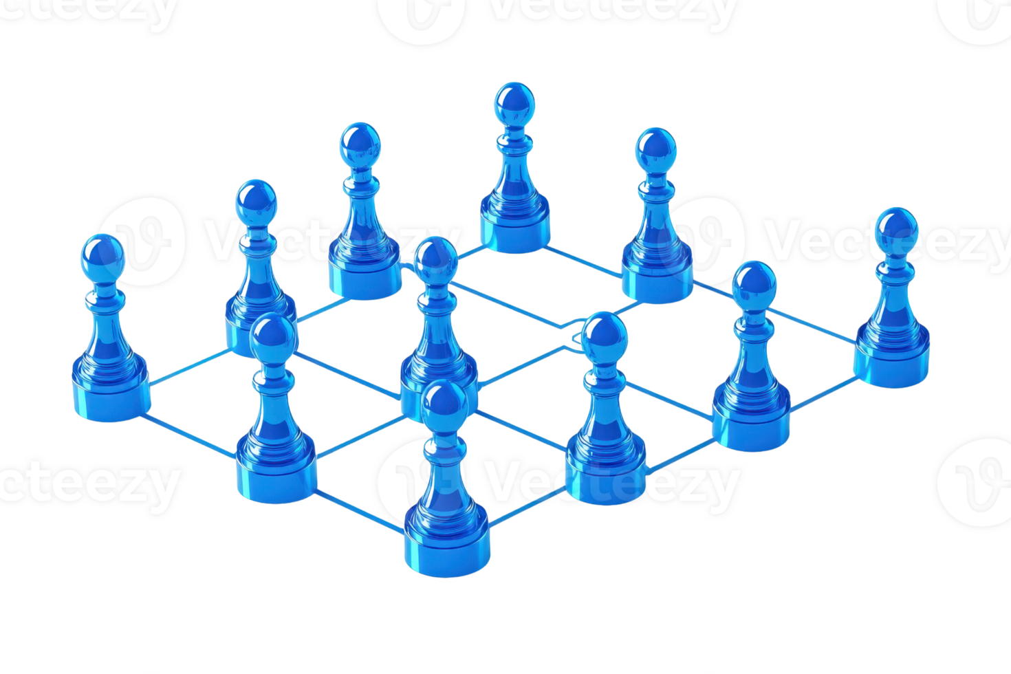 A digital chessboard displaying blue pawn pieces arranged in a strategic formation. png