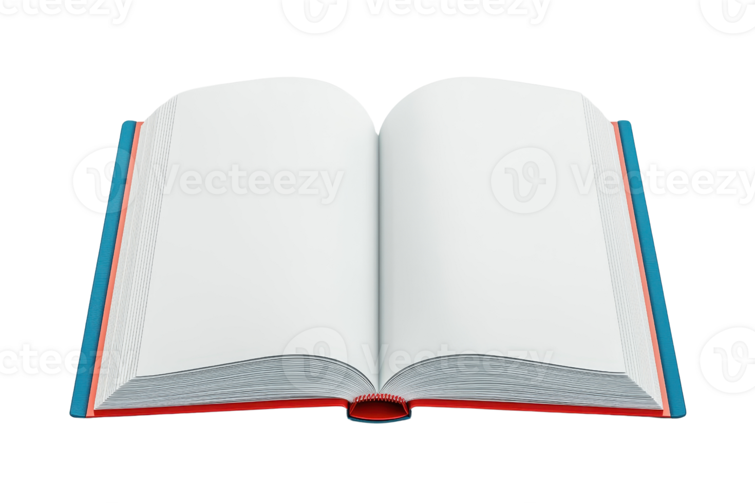 An open book with blank pages, showcasing the spine and colored edges. png