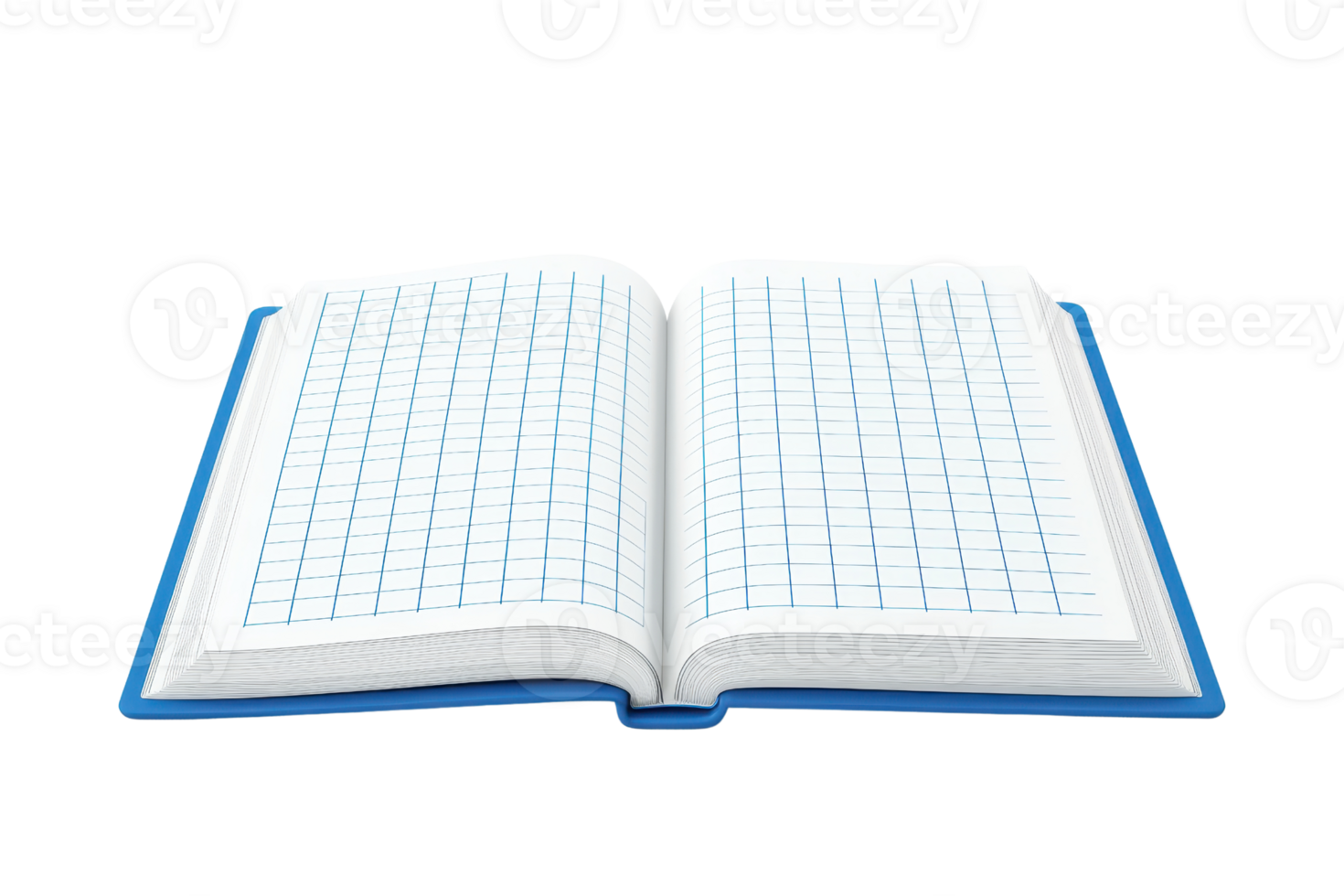 An open notebook displaying grid lines on its pages, designed for organized writing and note-taking. png
