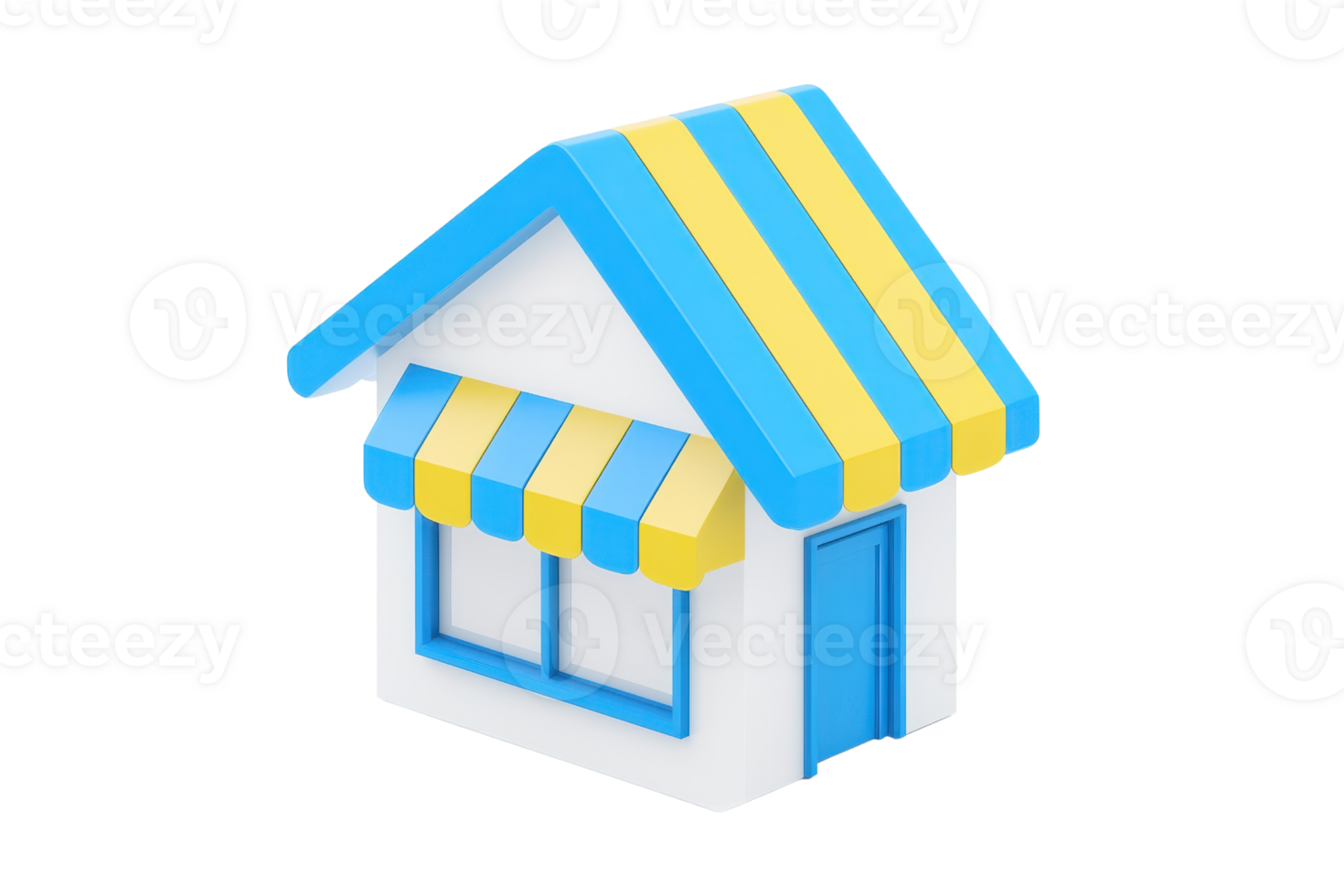 A colorful house model featuring a striped awning, designed with a playful aesthetic. png
