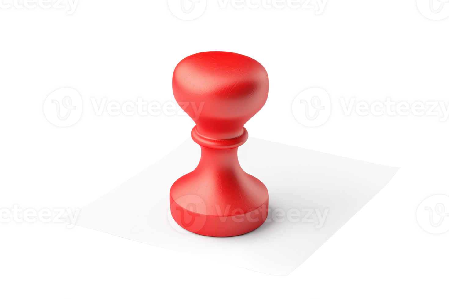 A red rubber stamp positioned on a white sheet of paper, ready for use. png