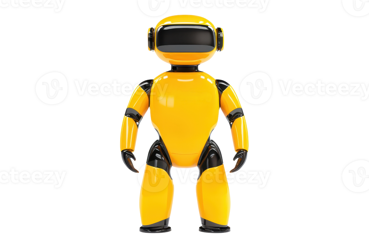 A glossy yellow robot figure with a rounded body, flexible limbs, and a friendly face showcasing a futuristic design. png