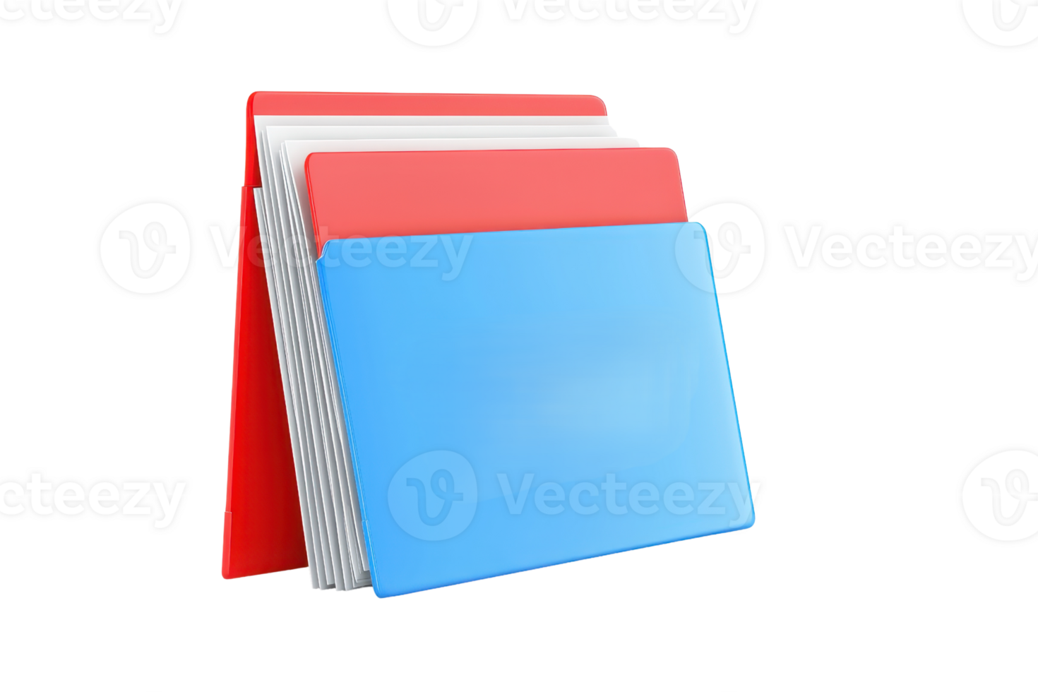 A series of colorful file folders arranged in a stack, featuring red, white, and blue colors. png