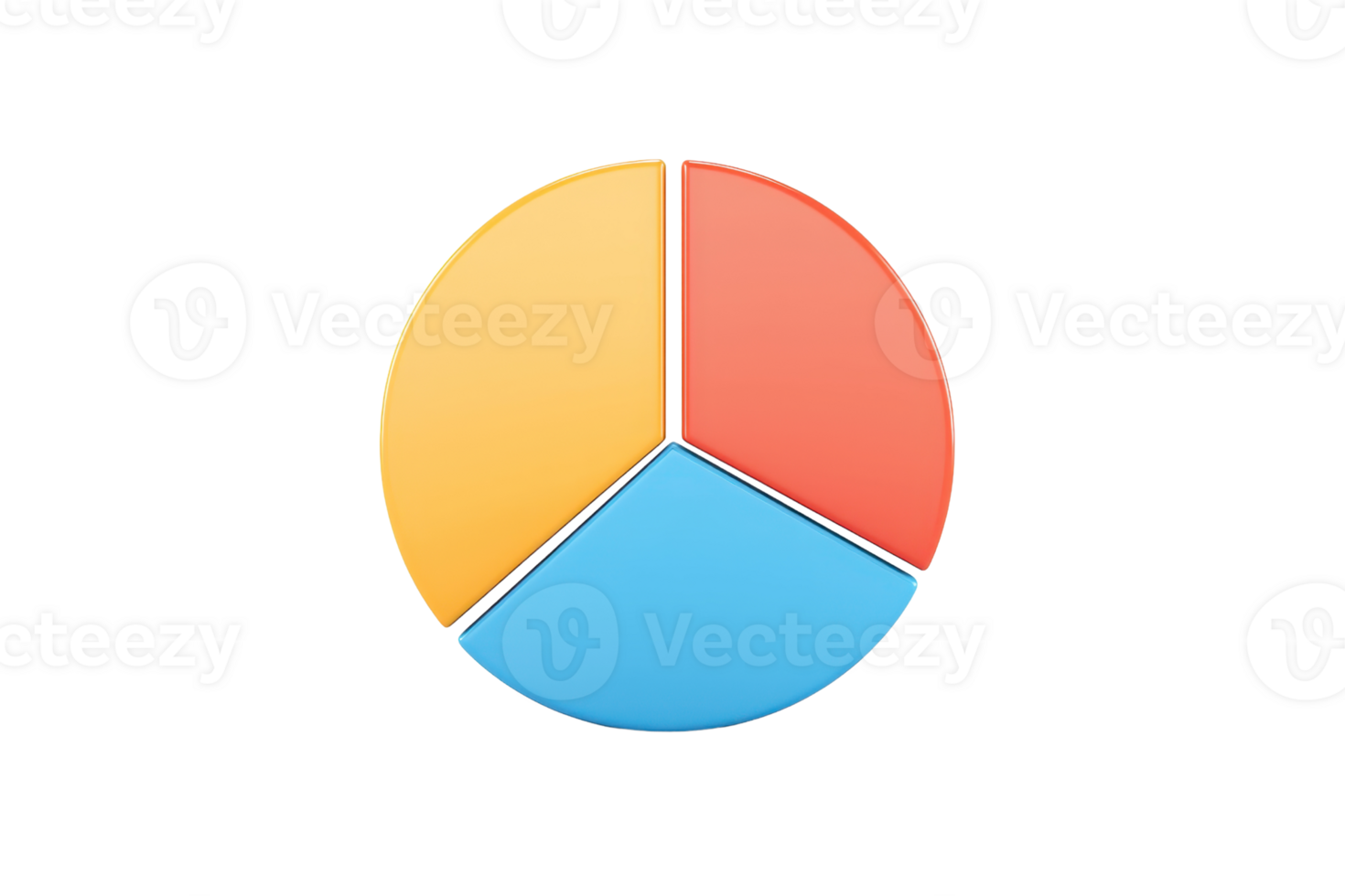 A colorful pie chart with three segments in yellow, red, and blue, representing data distribution or statistics. png