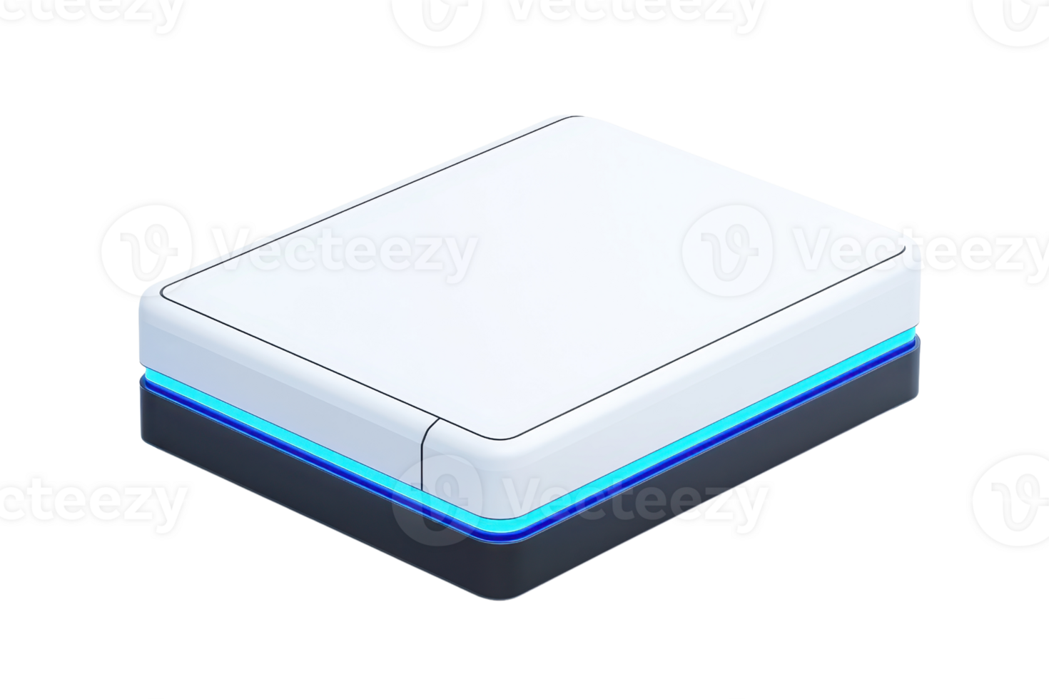 A sleek, rectangular device with a smooth surface and a glowing blue edge. png