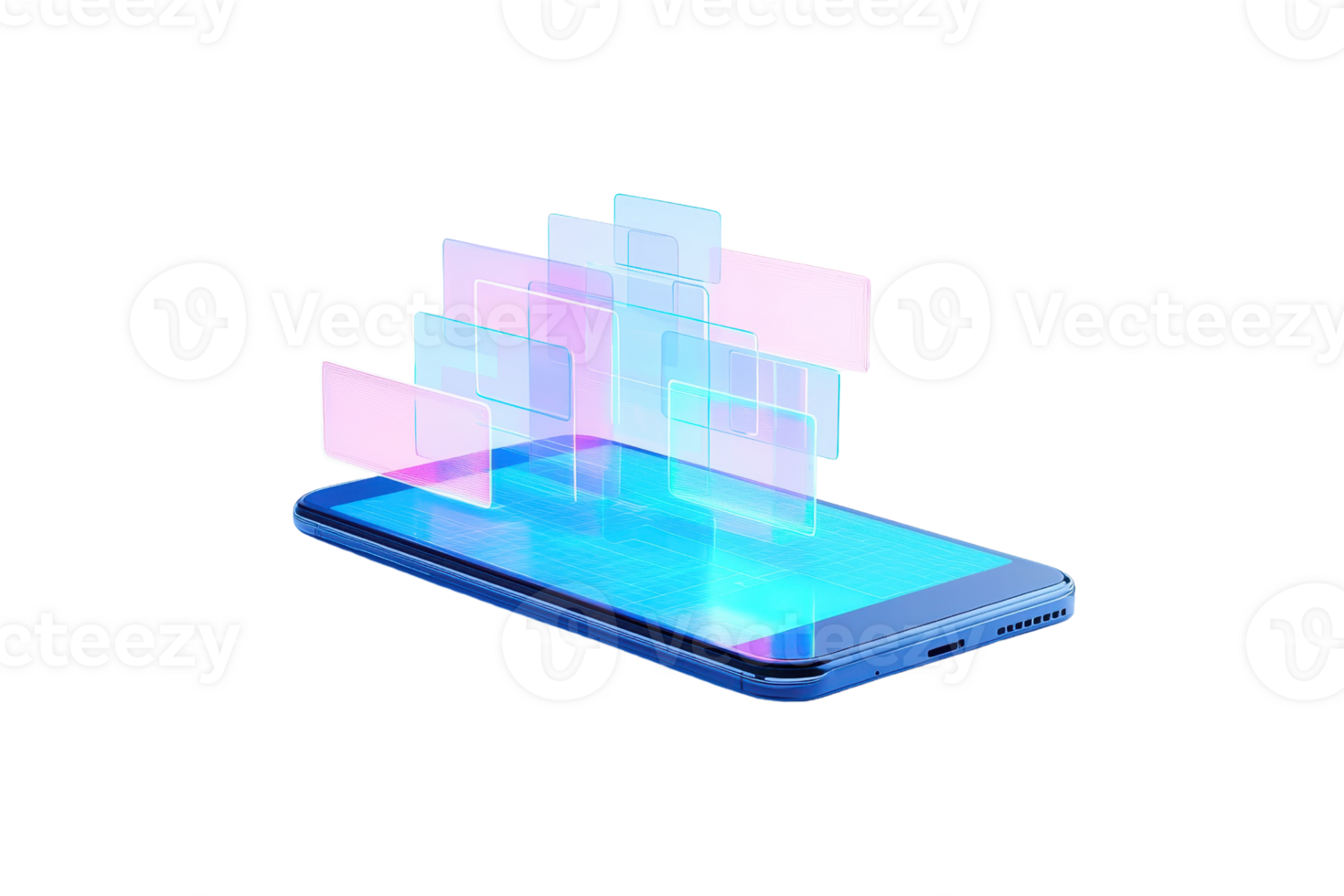 A modern smartphone displays vibrant digital elements, showcasing an innovative design and technology. png