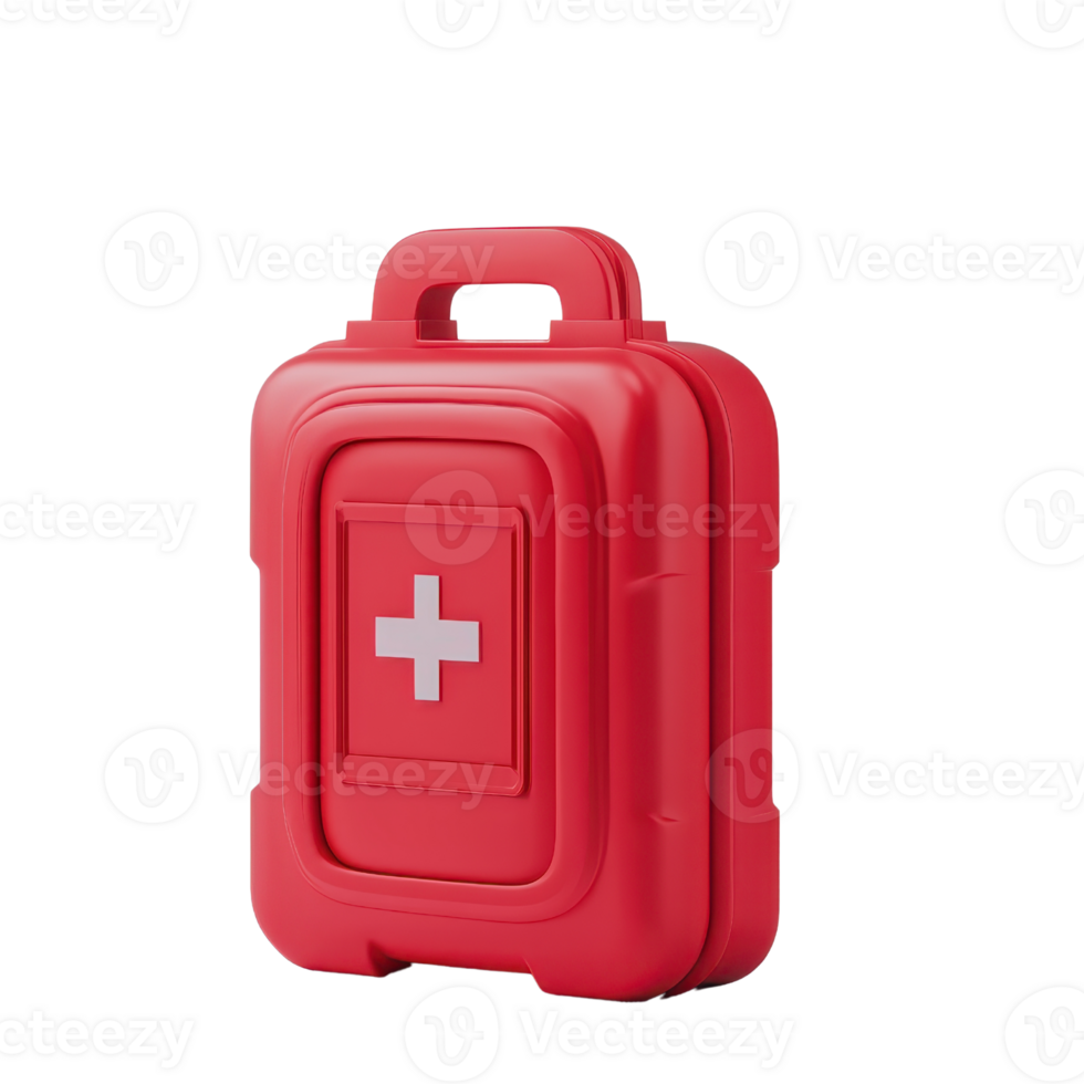 A vibrant red first aid kit featuring a prominent white cross, designed for emergency medical situations. png