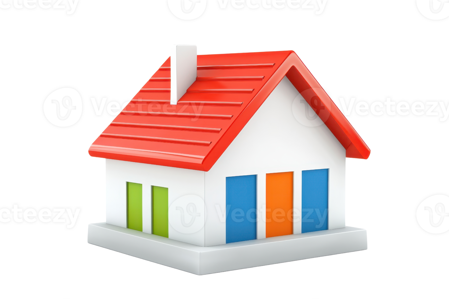 A colorful, stylized house model featuring a red roof and vibrant windows. png