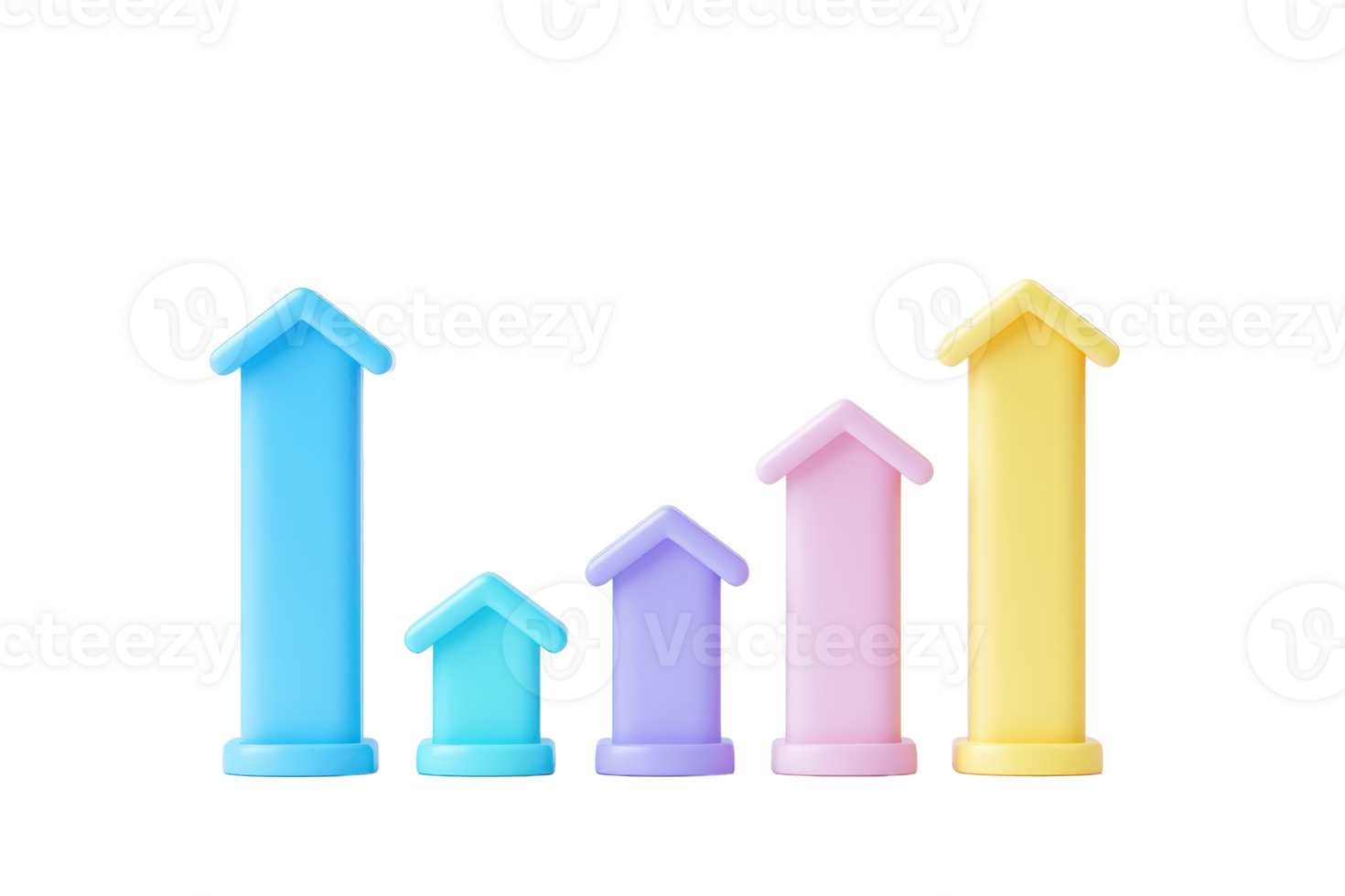 Colorful arrow-shaped figures in ascending sizes, symbolizing growth or progress. png