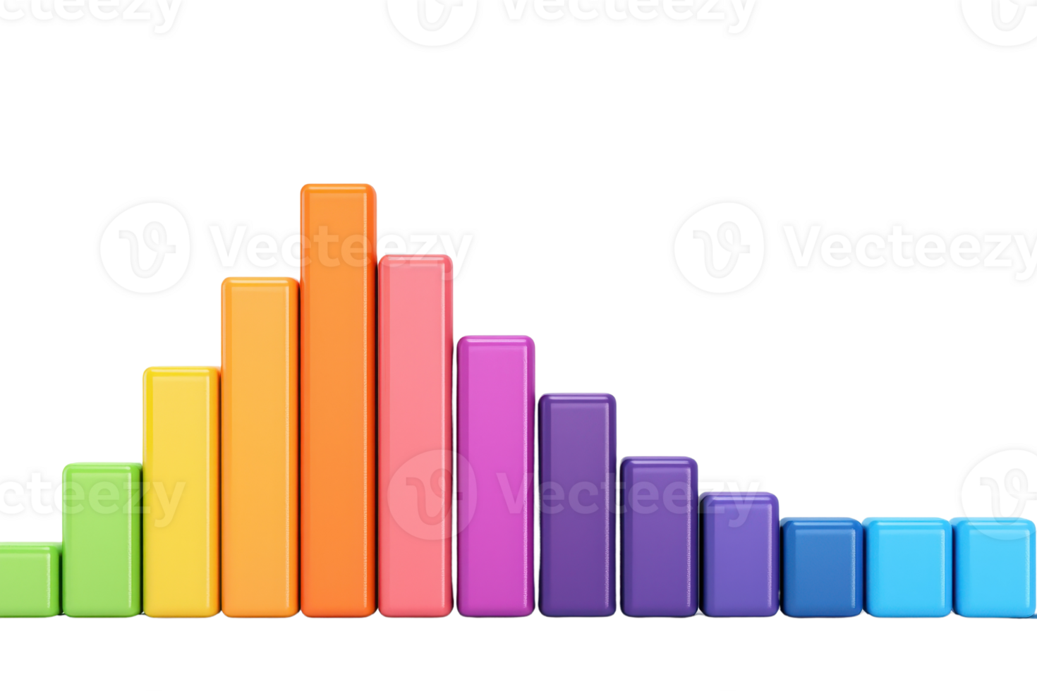 A series of colorful bars representing data in a histogram format, showcasing varying heights and vibrant hues. png