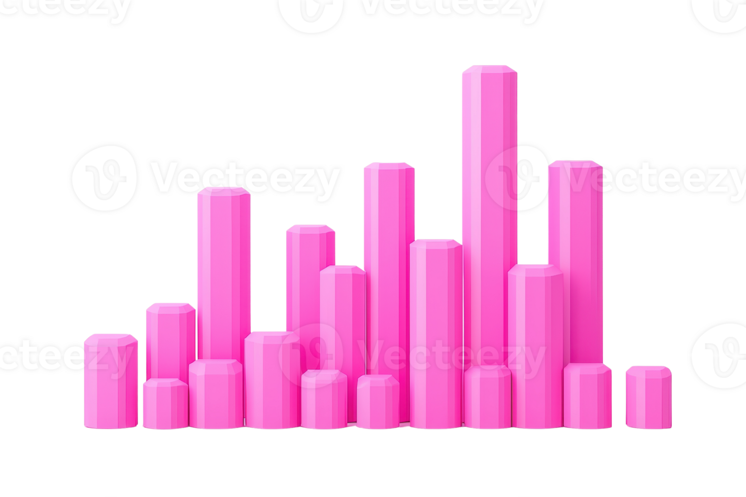 A vibrant arrangement of pink cylindrical bars, varying in height, resembling a colorful data visualization or sound wave representation. png
