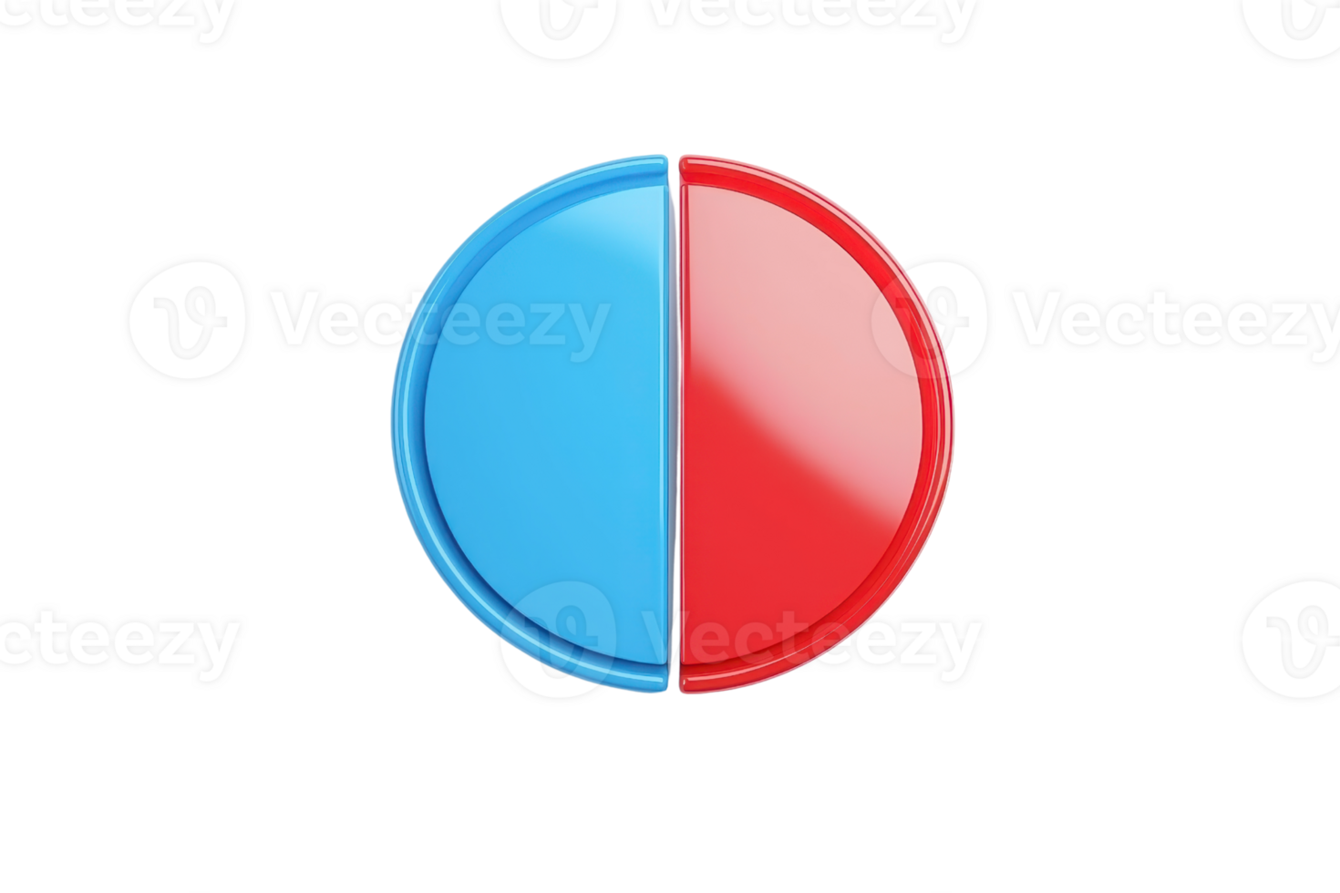 A circular object split into blue and red halves, showcasing a symmetrical design that emphasizes contrasting colors. png