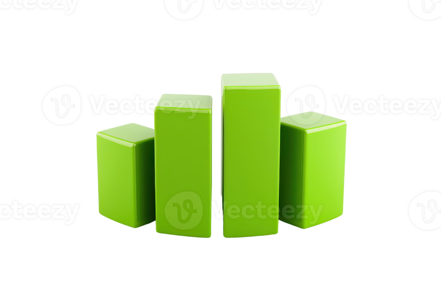 Four green blocks of varying heights arranged to create a bar-like structure, showcasing a modern and minimalistic design. png