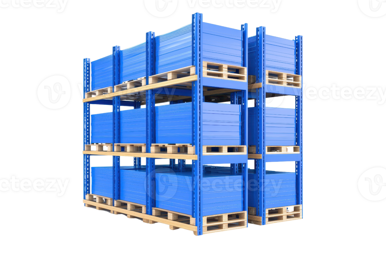 A stack of blue pallets arranged neatly, showcasing a sturdy structure designed for storage and transport. png