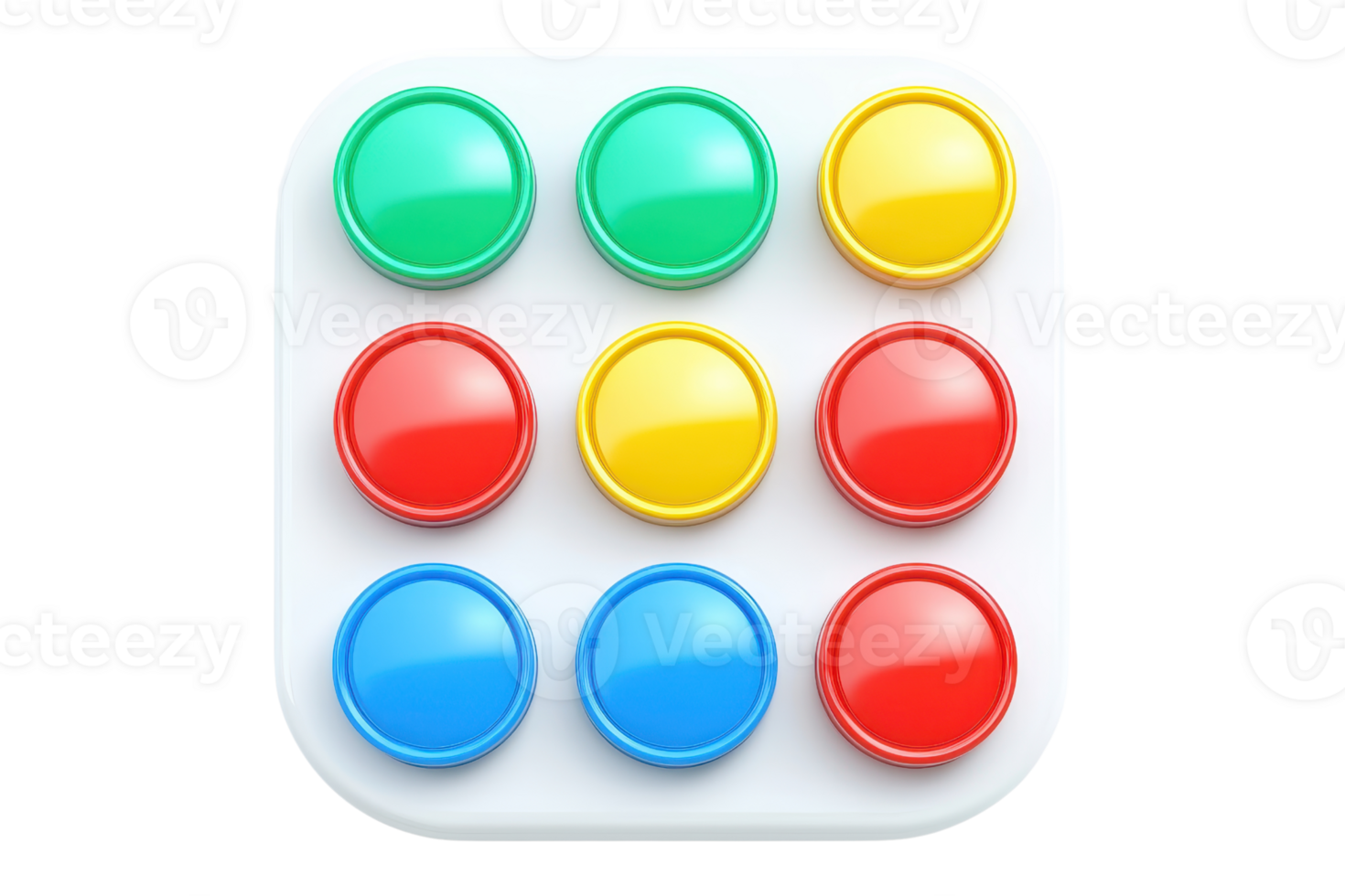 A colorful grid of nine round buttons arranged on a white square interface. png