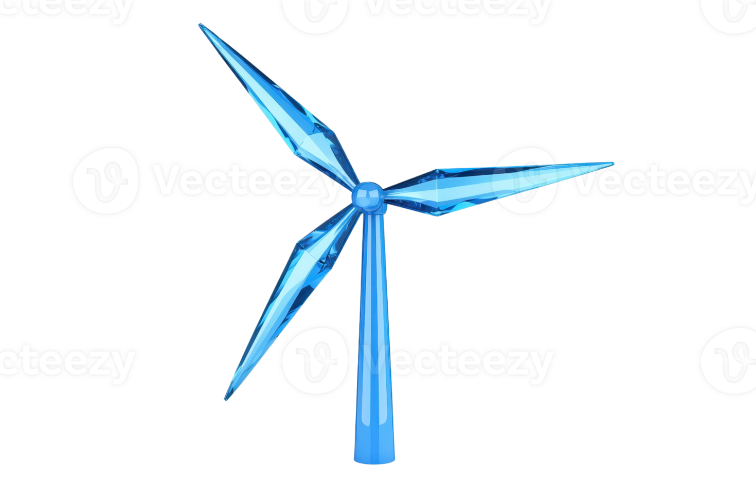 A stylized blue wind turbine with three blades, symbolizing renewable energy and sustainability. png