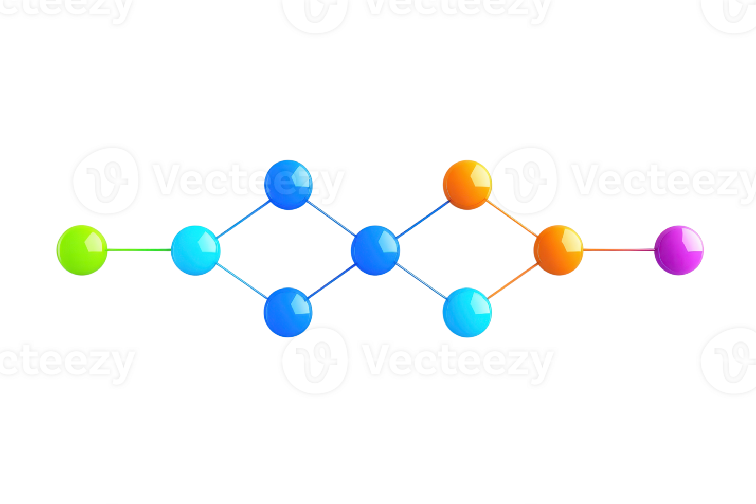 A colorful molecular structure with interconnected spheres representing atoms or nodes in a scientific or abstract context. png