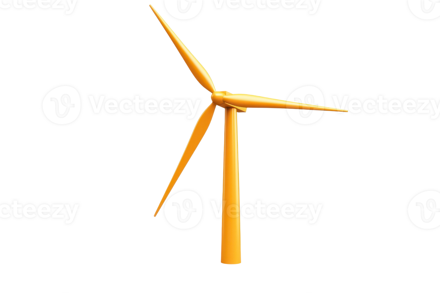 A vibrant yellow wind turbine with three blades, designed for renewable energy generation. png