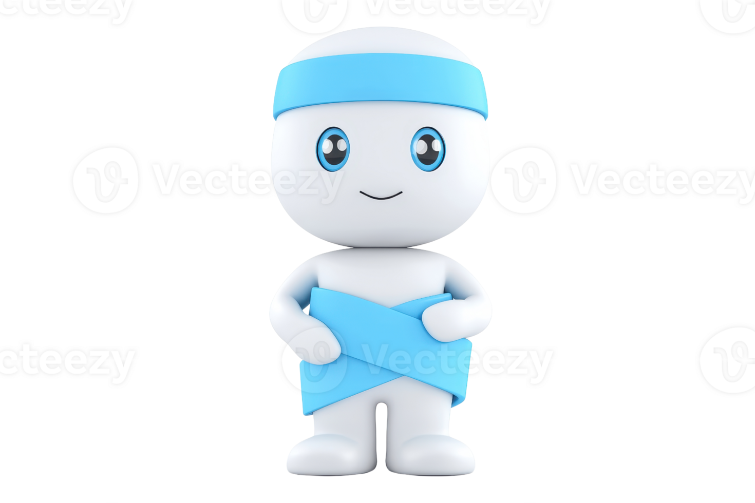 A cute cartoon character with a blue headband and wrapped body, exuding a friendly and playful demeanor. png