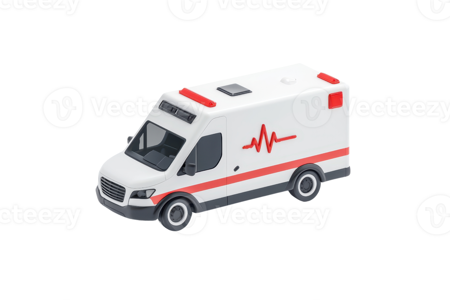 A stylized ambulance vehicle featuring a red cross and heartbeat design, emphasizing emergency medical services. png