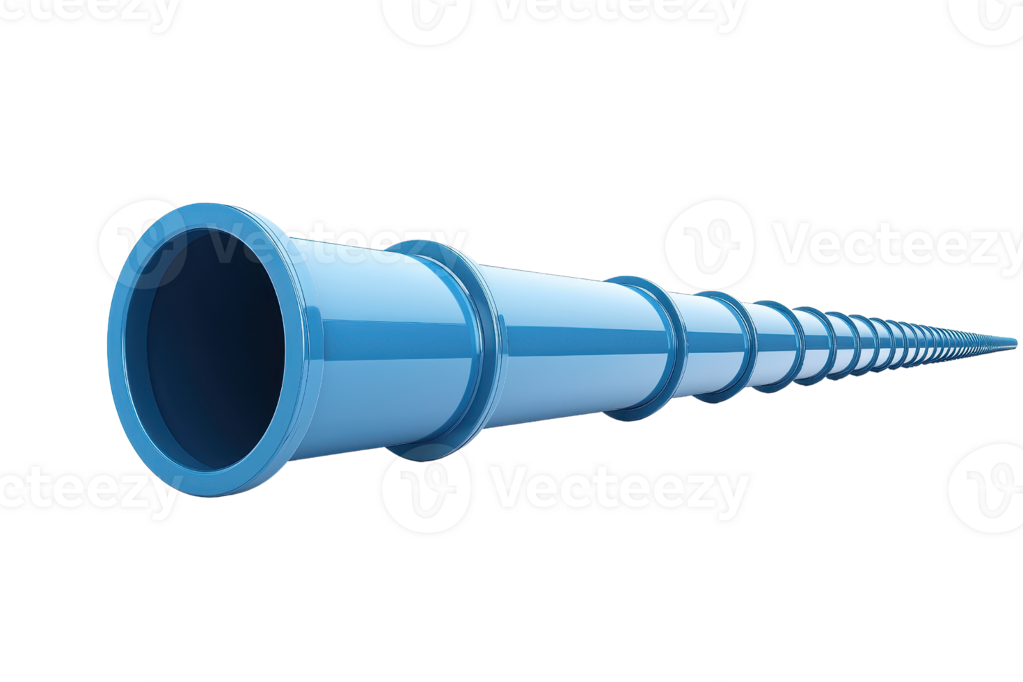 A long, cylindrical object featuring a smooth, blue surface, tapering towards the end, resembling a tube or pipe. png