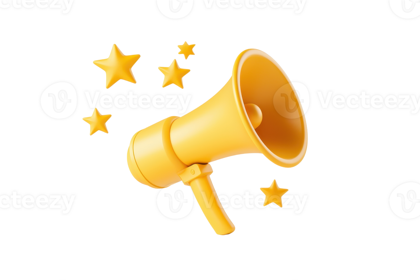 A bright yellow megaphone surrounded by sparkling stars, symbolizing announcement and celebration. png