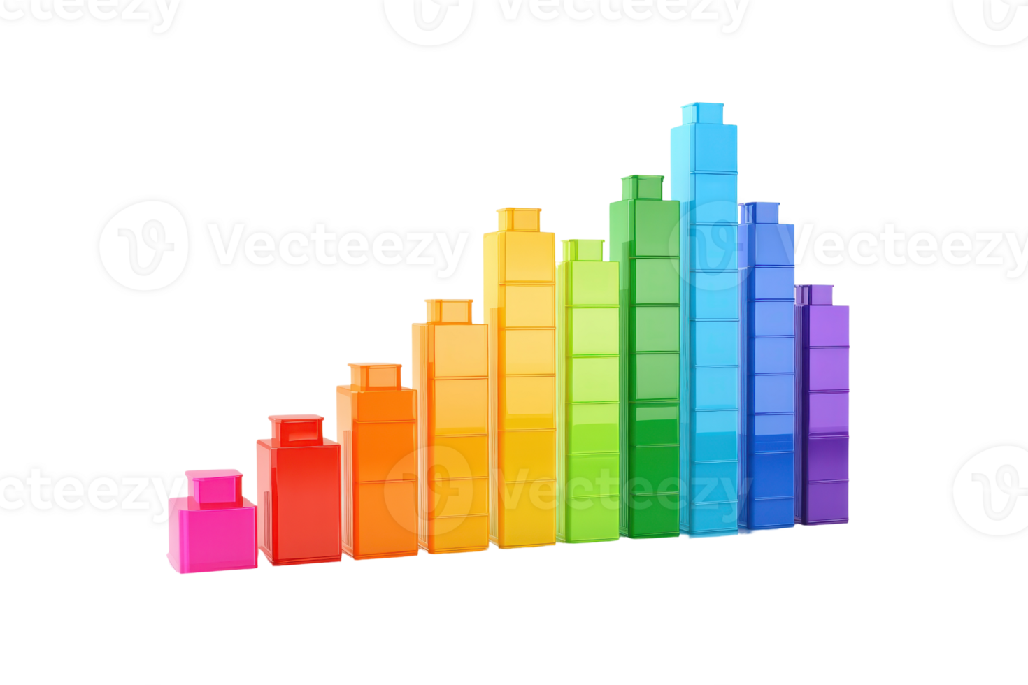 Colorful bars arranged in a gradient, representing audio levels or data metrics, visually illustrating a spectrum of vibrant hues. png