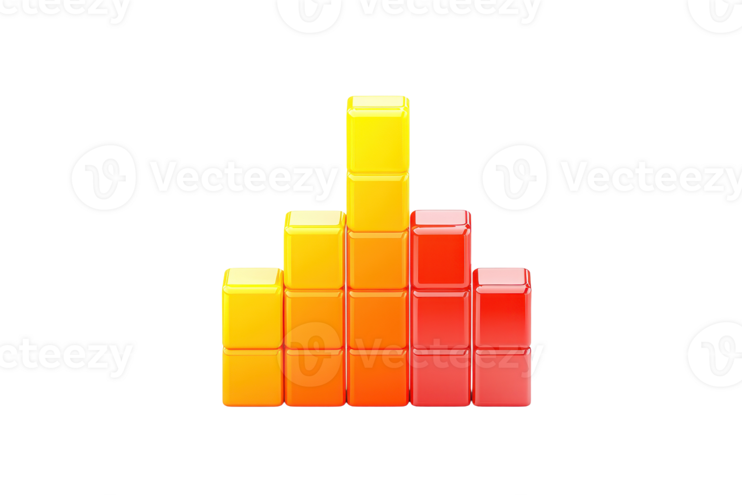 A colorful bar graph composed of stacked blocks in varying heights and colors, representing data or sound levels. png